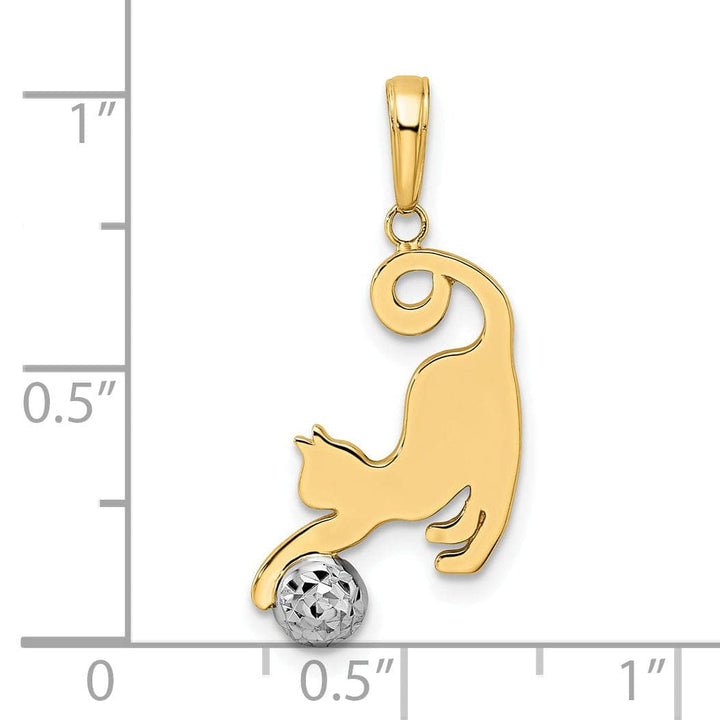 Lovely Rita's Pendants & Charms 14k Yellow Gold White Rhodium Open Back Solid Polished Diamond Cut Finish Cat and Ball Charm Pendant