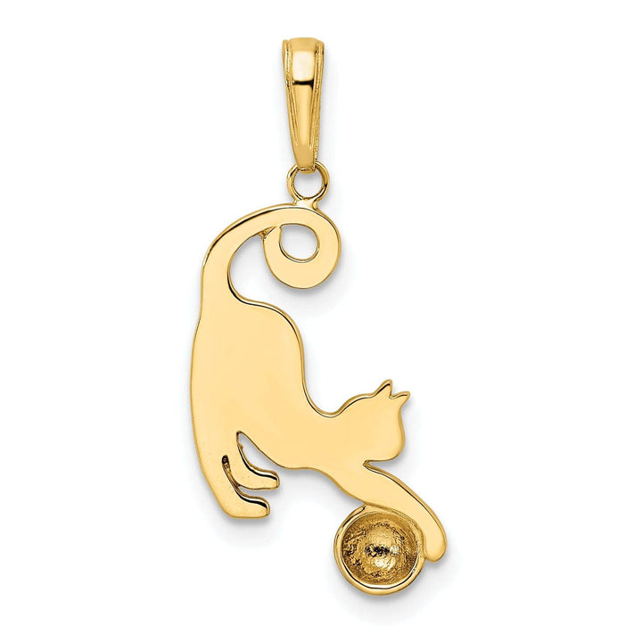 Lovely Rita's Pendants & Charms 14k Yellow Gold White Rhodium Open Back Solid Polished Diamond Cut Finish Cat and Ball Charm Pendant