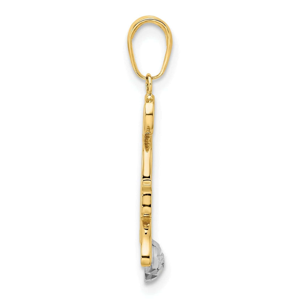 Lovely Rita's Pendants & Charms 14k Yellow Gold White Rhodium Open Back Solid Polished Diamond Cut Finish Cat and Ball Charm Pendant