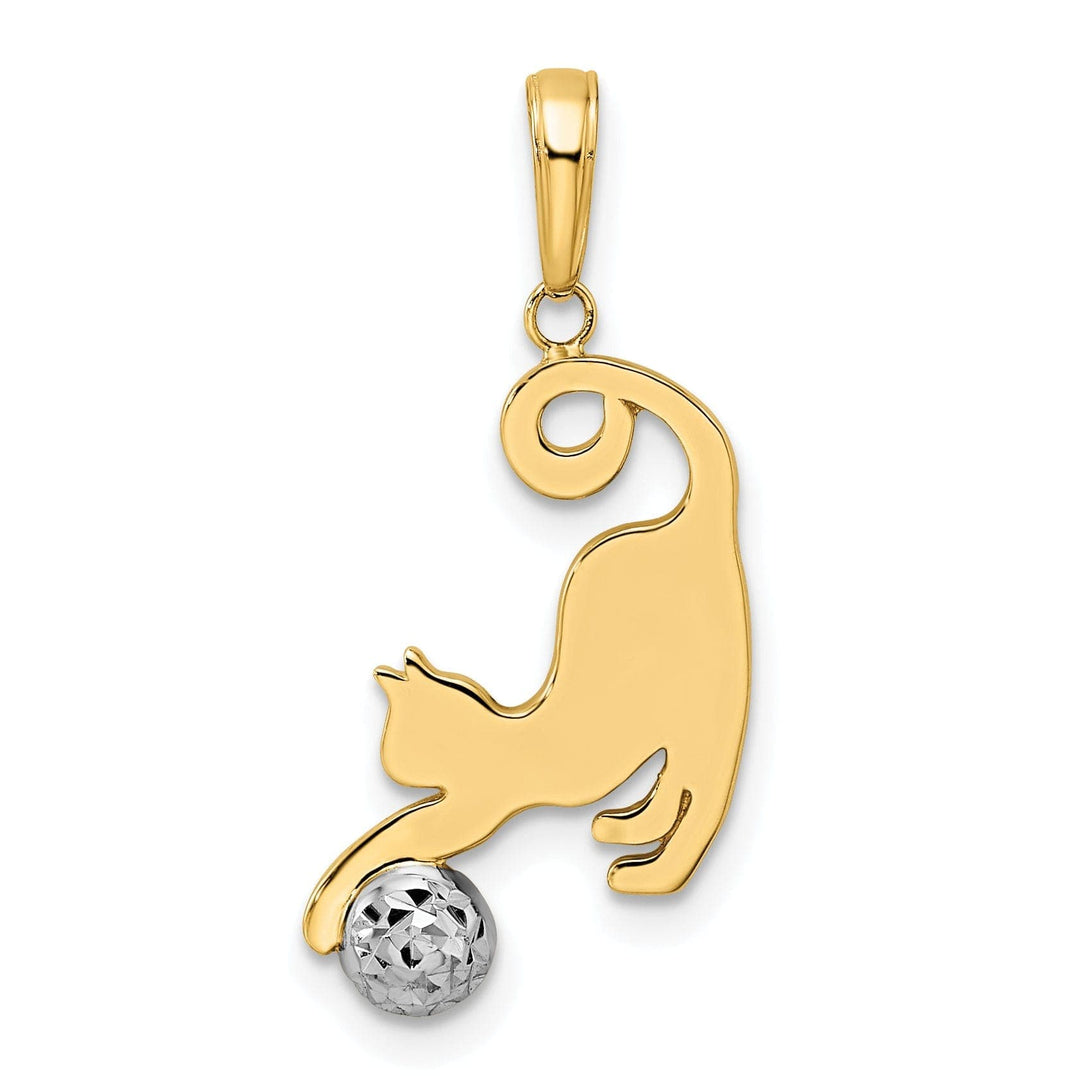 Lovely Rita's Pendants & Charms 14k Yellow Gold White Rhodium Open Back Solid Polished Diamond Cut Finish Cat and Ball Charm Pendant