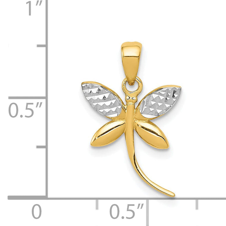Lovely Rita's Pendants & Charms 14k Yellow Gold White Rhodium Open Back Solid Polished Diamond Cut Finish Dragonfly Charm Pendant