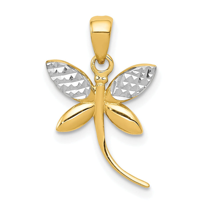 Lovely Rita's Pendants & Charms 14k Yellow Gold White Rhodium Open Back Solid Polished Diamond Cut Finish Dragonfly Charm Pendant