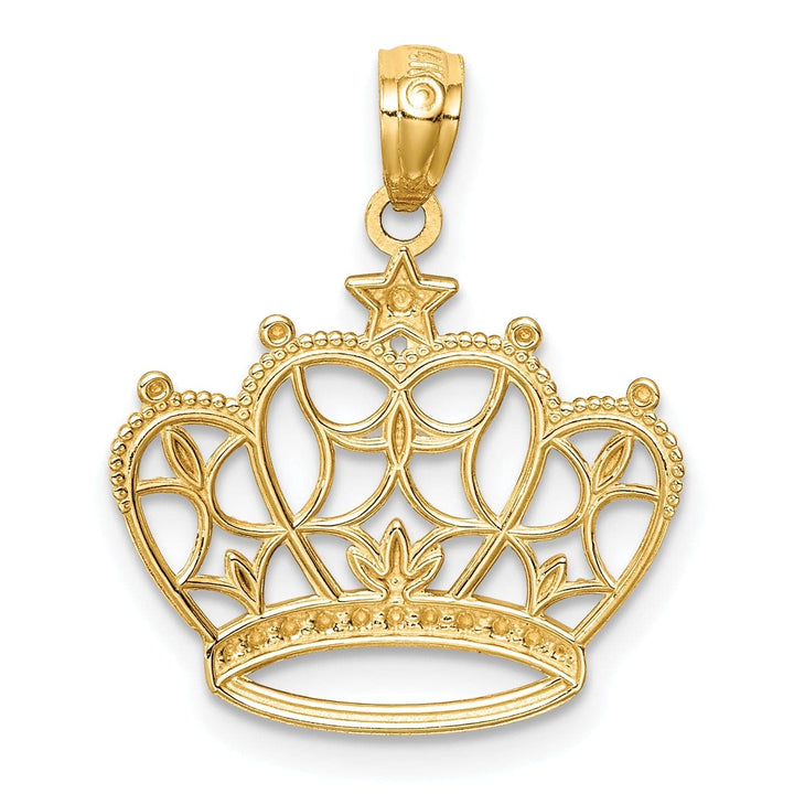 Lovely Rita's Pendants & Charms 14K Yellow Gold White Rhodium Open Back Solid Polished Diamond Cut Finish Filigree Crown Design Charm Pendant