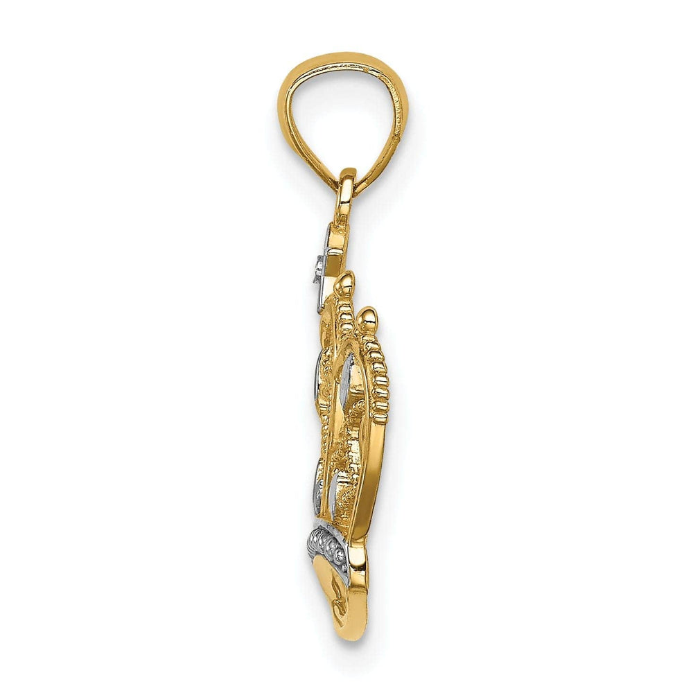 Lovely Rita's Pendants & Charms 14K Yellow Gold White Rhodium Open Back Solid Polished Diamond Cut Finish Filigree Crown Design Charm Pendant