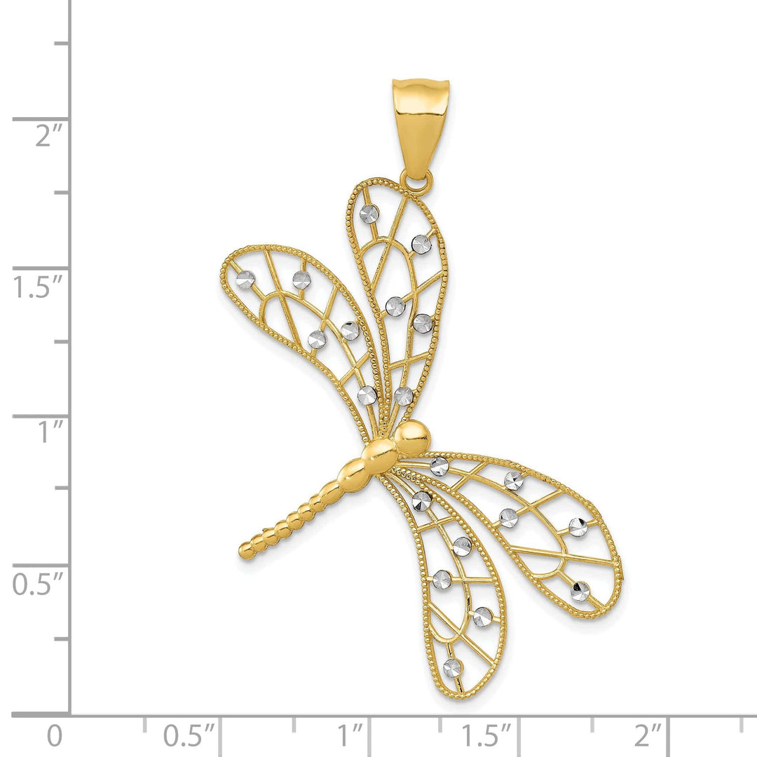 Lovely Rita's Pendants & Charms 14k Yellow Gold White Rhodium Open Back Solid Polished Diamond Cut Finish Filigree Dragonfly Charm Pendant