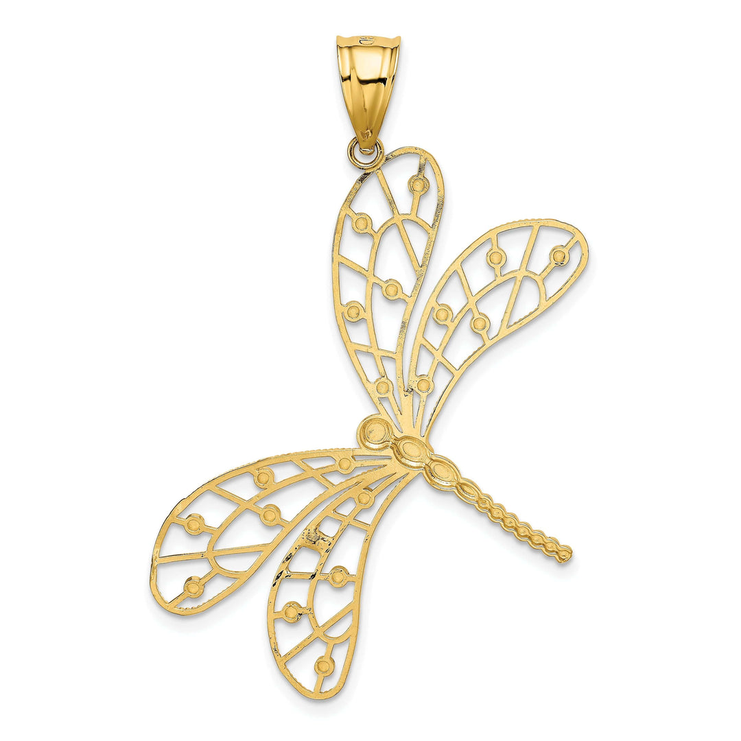 Lovely Rita's Pendants & Charms 14k Yellow Gold White Rhodium Open Back Solid Polished Diamond Cut Finish Filigree Dragonfly Charm Pendant