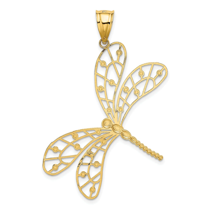 Lovely Rita's Pendants & Charms 14k Yellow Gold White Rhodium Open Back Solid Polished Diamond Cut Finish Filigree Dragonfly Charm Pendant