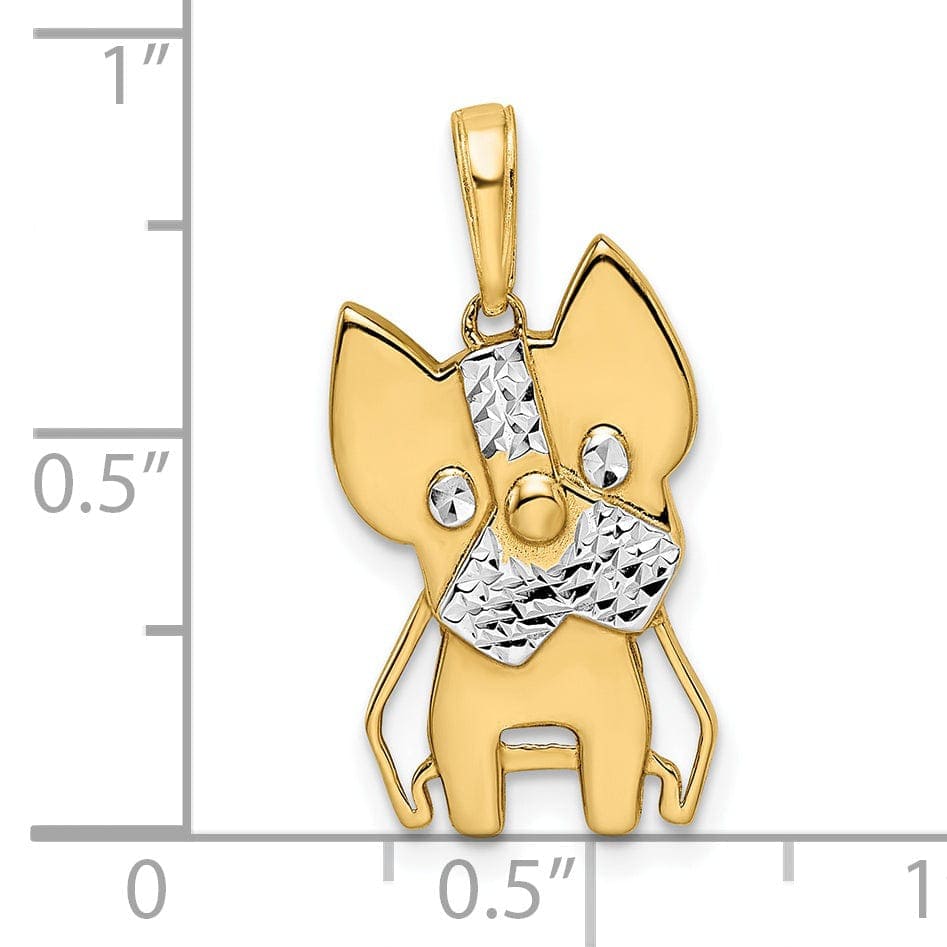 Lovely Rita's Pendants & Charms 14k Yellow Gold White Rhodium Open Back Solid Polished Diamond Cut Finish Scottie Dog Design Charm Pendant