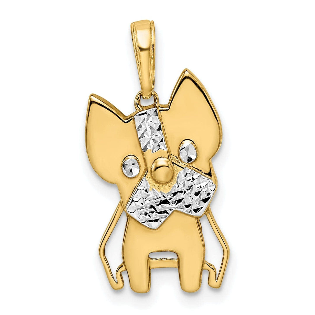 Lovely Rita's Pendants & Charms 14k Yellow Gold White Rhodium Open Back Solid Polished Diamond Cut Finish Scottie Dog Design Charm Pendant