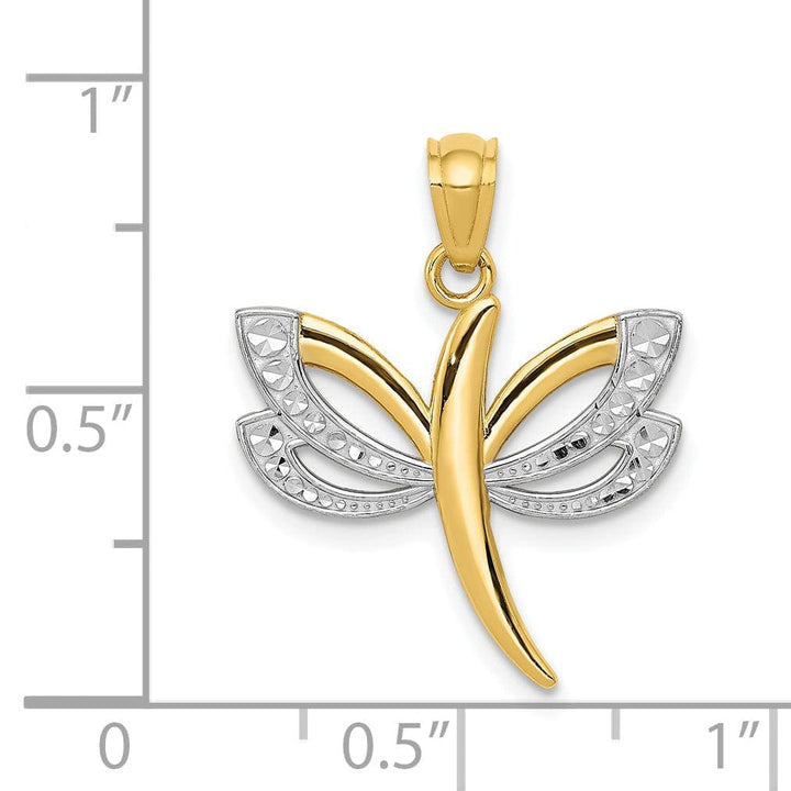 Lovely Rita's Pendants & Charms 14k Yellow Gold White Rhodium Open Back Solid Polished Finish Dragonfly Charm Pendant