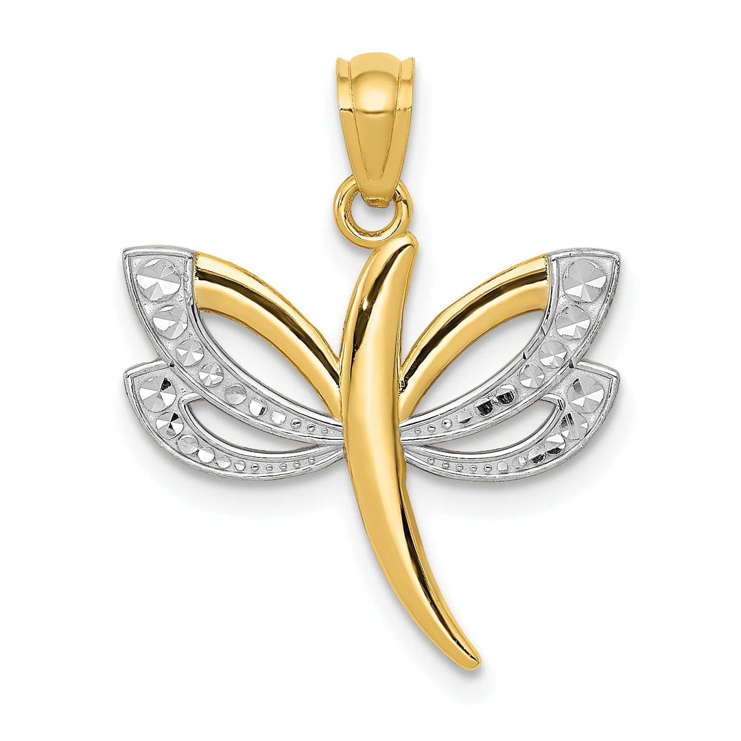 Lovely Rita's Pendants & Charms 14k Yellow Gold White Rhodium Open Back Solid Polished Finish Dragonfly Charm Pendant