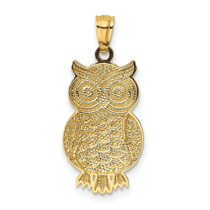 Lovely Rita's Pendants & Charms 14K Yellow Gold White Rhodium Open Back Solid Polished Textured Finish Owl Charm Pendant