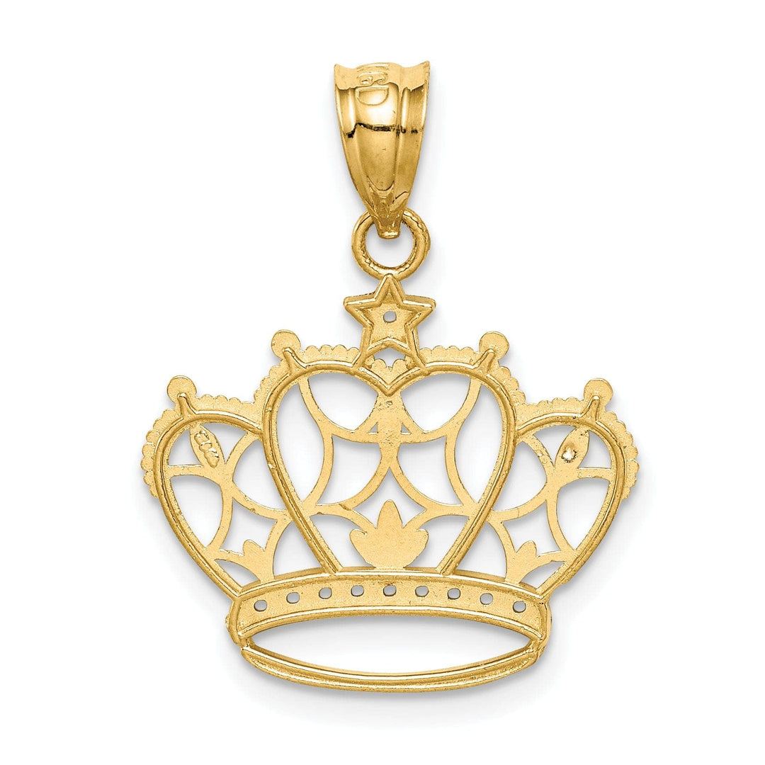 Lovely Rita's Pendants & Charms 14k Yellow Gold White Rhodium Open Back Solid Textured Polished Finish Crown Design Charm Pendant