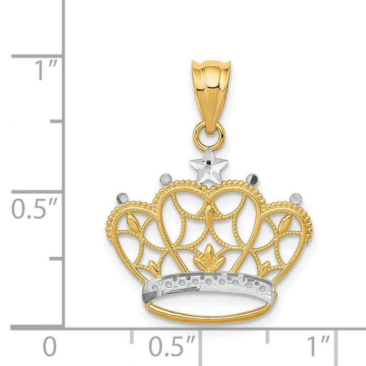 Lovely Rita's Pendants & Charms 14k Yellow Gold White Rhodium Open Back Solid Textured Polished Finish Crown Design Charm Pendant
