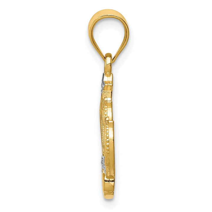 Lovely Rita's Pendants & Charms 14k Yellow Gold White Rhodium Open Back Solid Textured Polished Finish Crown Design Charm Pendant