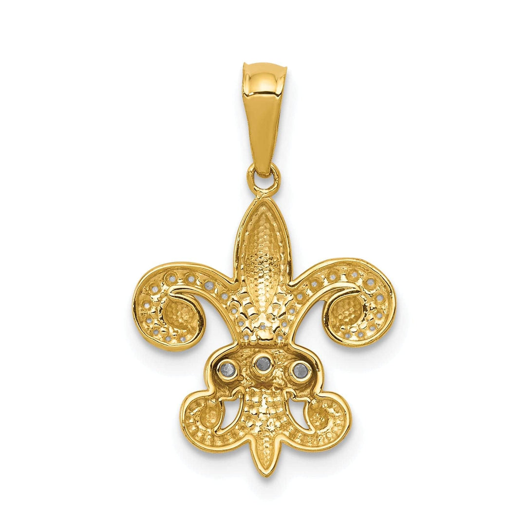 Lovely Rita's Pendants & Charms 14k Yellow Gold White Rhodium Open Back Textured Polished Finish 0.03CT. Diamond Fleur De Lis Design Charm Pendant