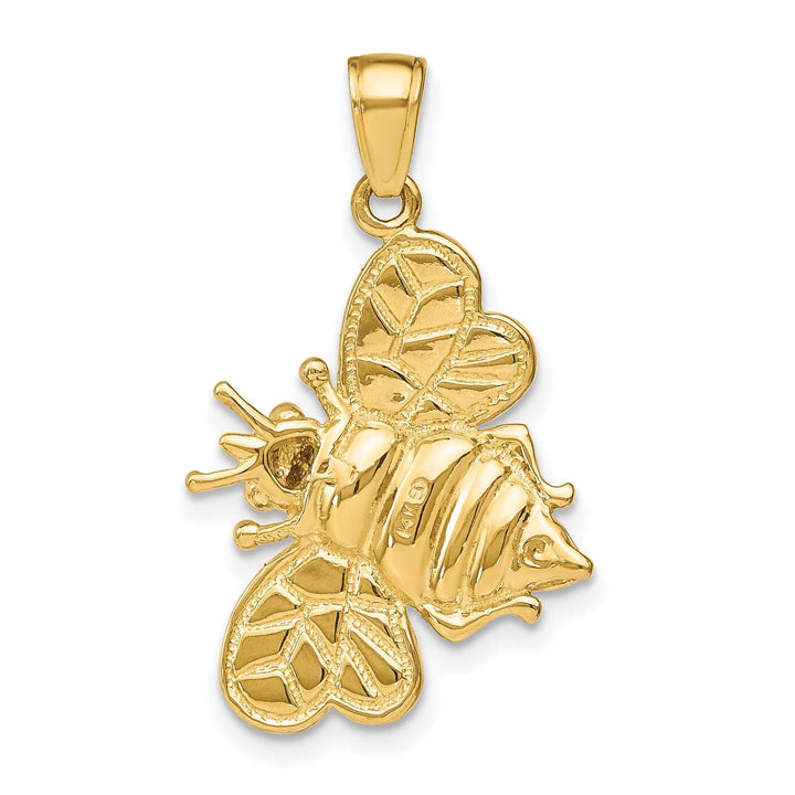Lovely Rita's Pendants & Charms 14k Yellow Gold White Rhodium Open Back Textured Polished Finish 3-Dimensional Bumblebee Design Charm Pendant