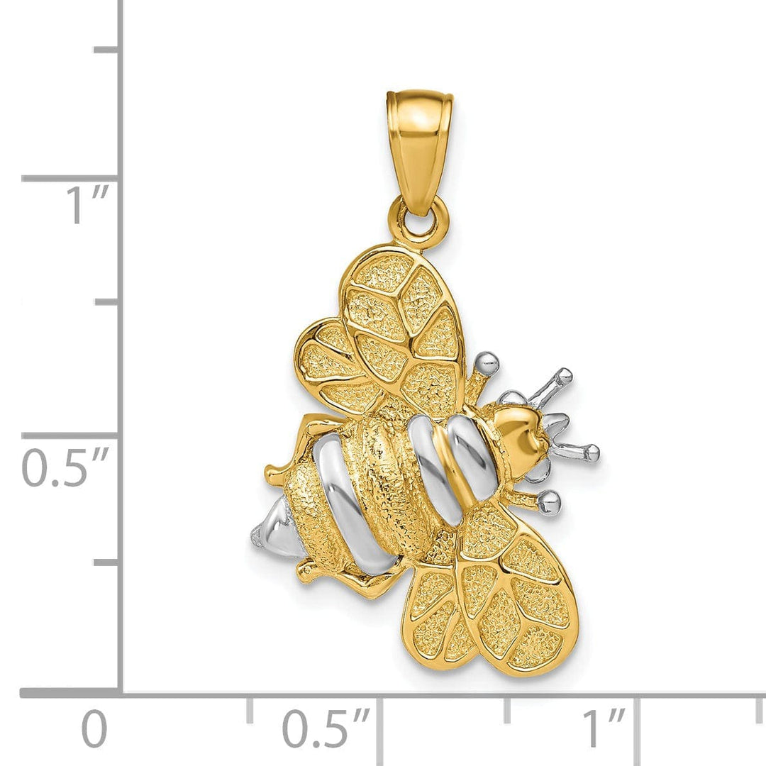 Lovely Rita's Pendants & Charms 14k Yellow Gold White Rhodium Open Back Textured Polished Finish 3-Dimensional Bumblebee Design Charm Pendant