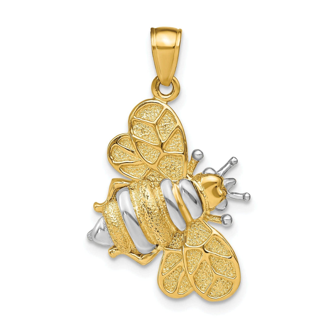 Lovely Rita's Pendants & Charms 14k Yellow Gold White Rhodium Open Back Textured Polished Finish 3-Dimensional Bumblebee Design Charm Pendant