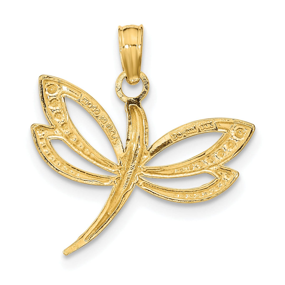 Lovely Rita's Pendants & Charms 14k Yellow Gold White Rhodium Open Back Textured Polished Finish Dragonfly Design Charm Pendant