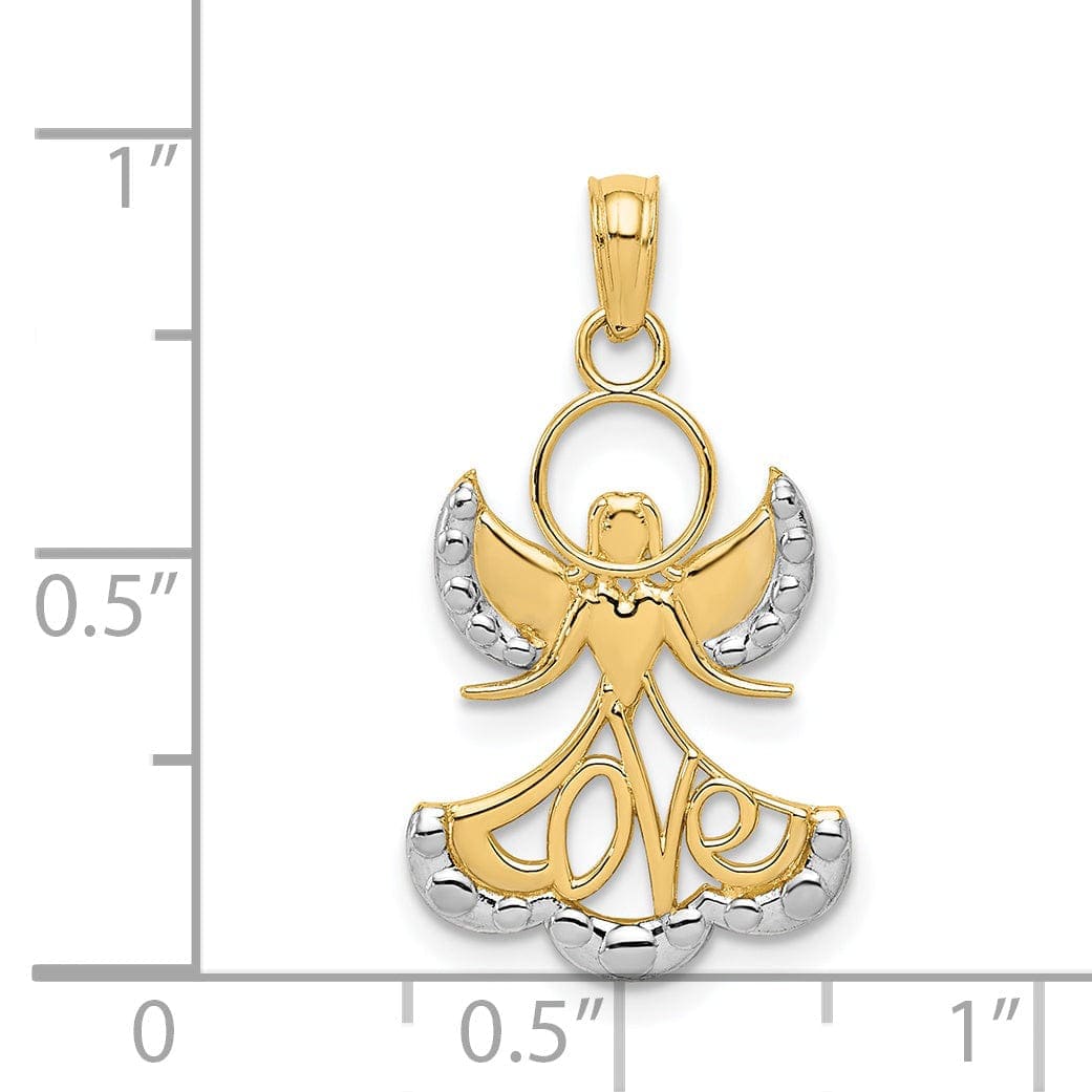 Lovely Rita's Pendants & Charms 14K Yellow Gold White Rhodium Polish Finish Concave LOVE Angel Pendant