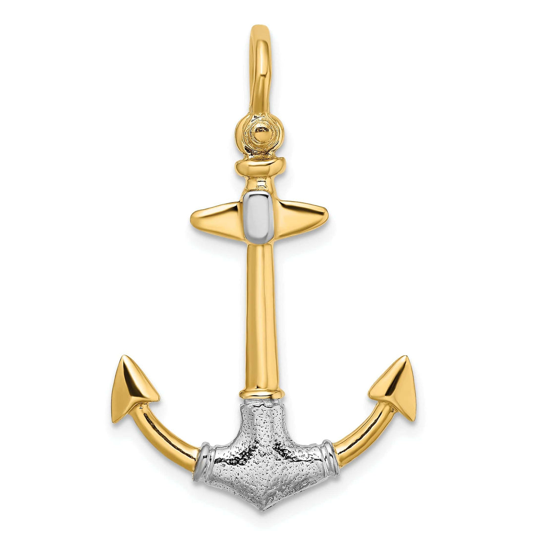 Lovely Rita's Pendants & Charms 14K Yellow Gold White Rhodium Polished 3-D Textured Anchor Shackle Bail Charm