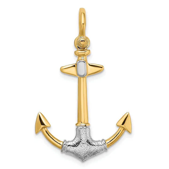 Lovely Rita's Pendants & Charms 14K Yellow Gold White Rhodium Polished 3-D Textured Anchor Shackle Bail Charm