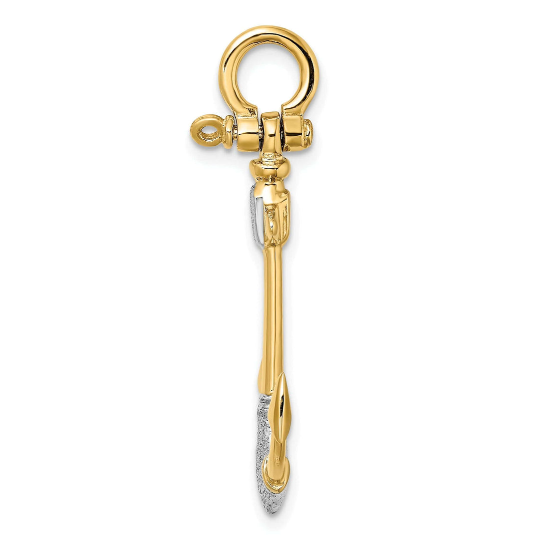 Lovely Rita's Pendants & Charms 14K Yellow Gold White Rhodium Polished 3-D Textured Anchor Shackle Bail Charm