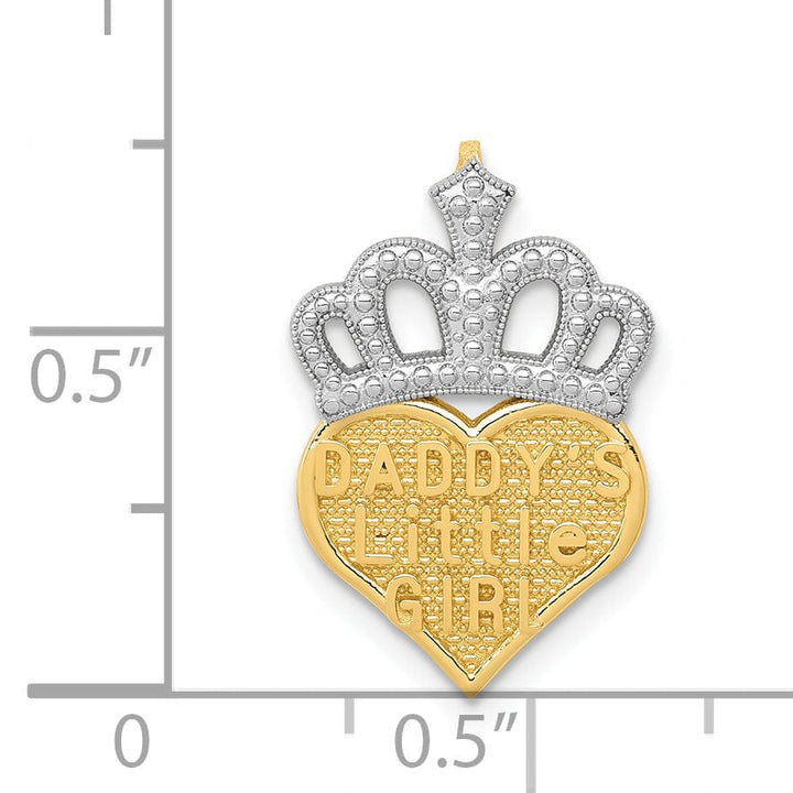 Lovely Rita's Pendants & Charms 14k Yellow Gold, White Rhodium Polished Beaded Textured Finish Daddy's Little Girl Heart Shape with Crown Design Chain Slide Pendant