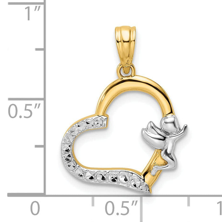 Lovely Rita's Pendants & Charms 14k Yellow Gold White Rhodium Polished Cherub on Heart Pendant