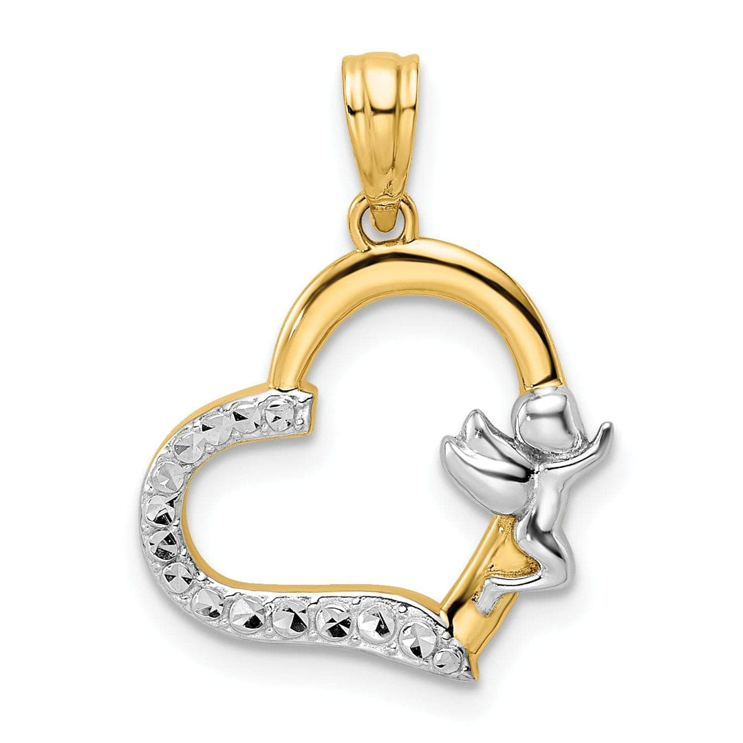 Lovely Rita's Pendants & Charms 14k Yellow Gold White Rhodium Polished Cherub on Heart Pendant