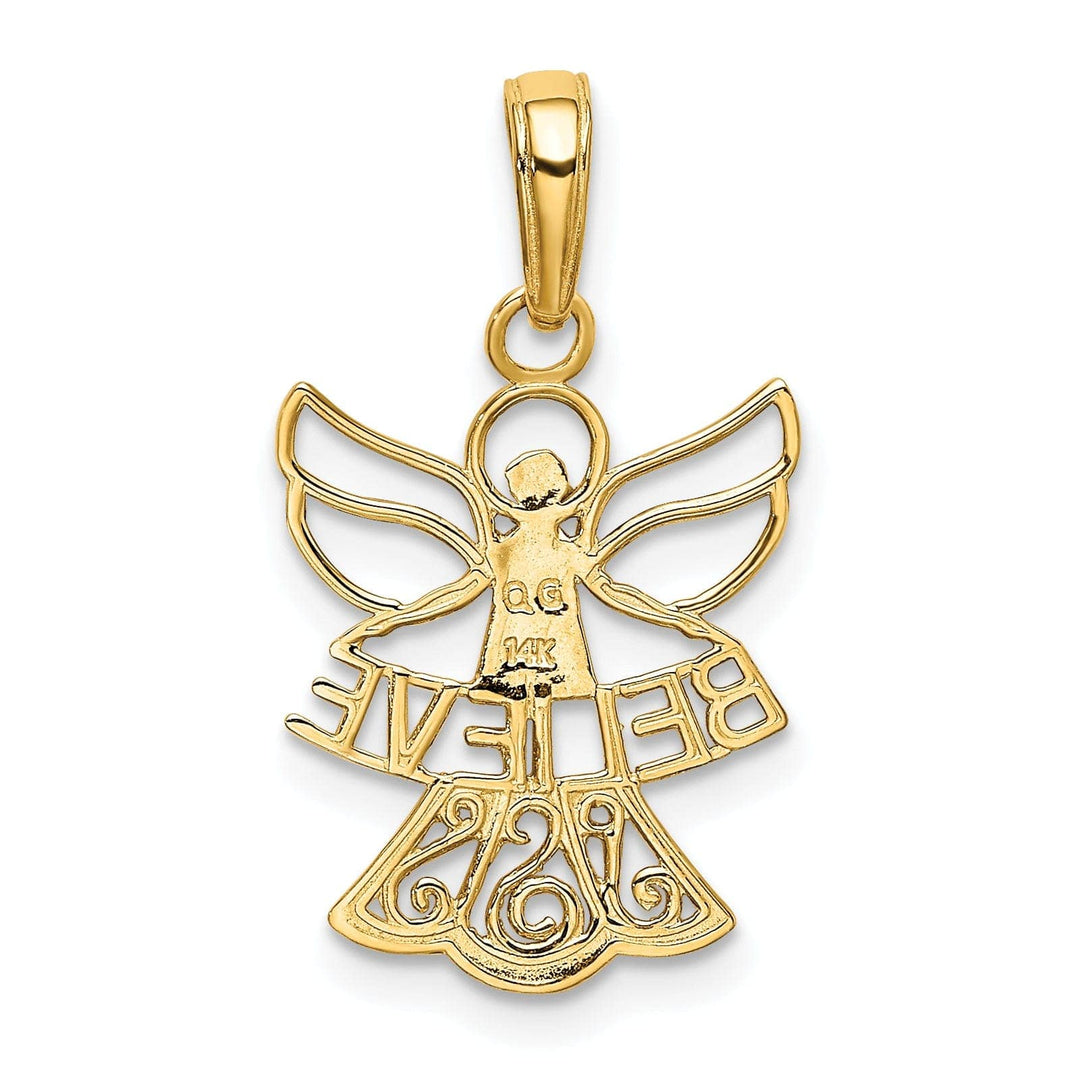 Lovely Rita's Pendants & Charms 14K Yellow Gold White Rhodium Polished Concave BELIEVE Angel Pendant