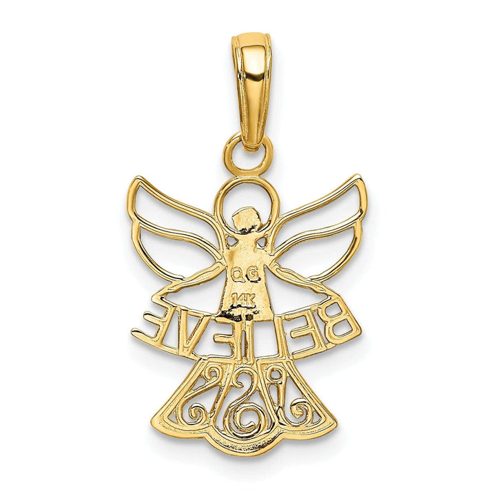 Lovely Rita's Pendants & Charms 14K Yellow Gold White Rhodium Polished Concave BELIEVE Angel Pendant