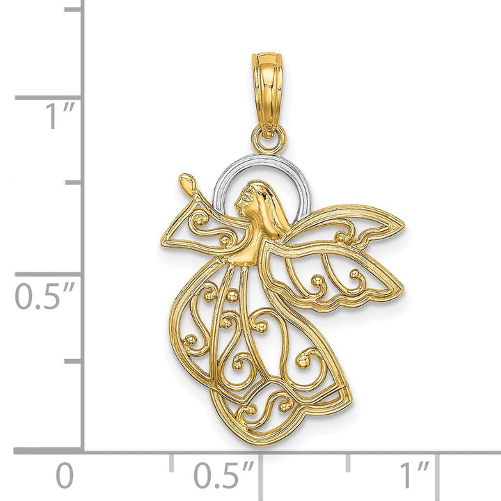Lovely Rita's Pendants & Charms 14K Yellow Gold White Rhodium Polished Concave Flying Angel Pendant