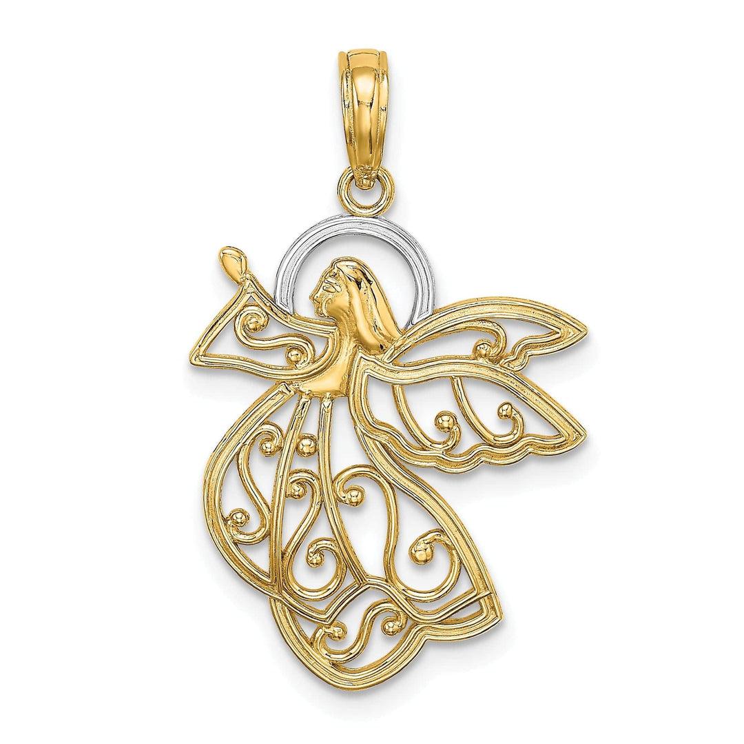 Lovely Rita's Pendants & Charms 14K Yellow Gold White Rhodium Polished Concave Flying Angel Pendant