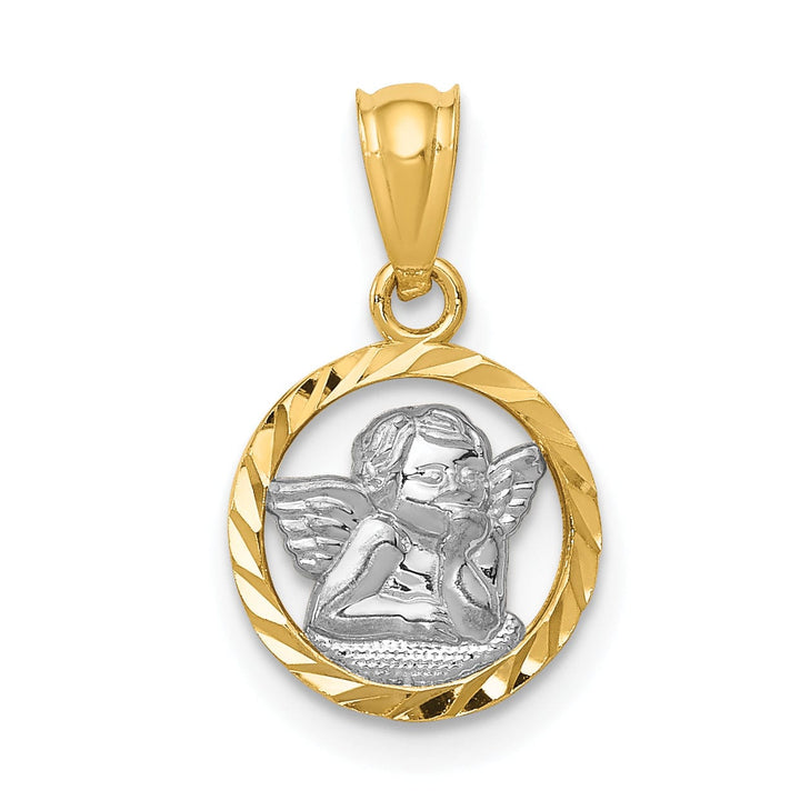 Lovely Rita's Pendants & Charms 14K Yellow Gold White Rhodium Polished D.C Finish Angle Cherub Pendant