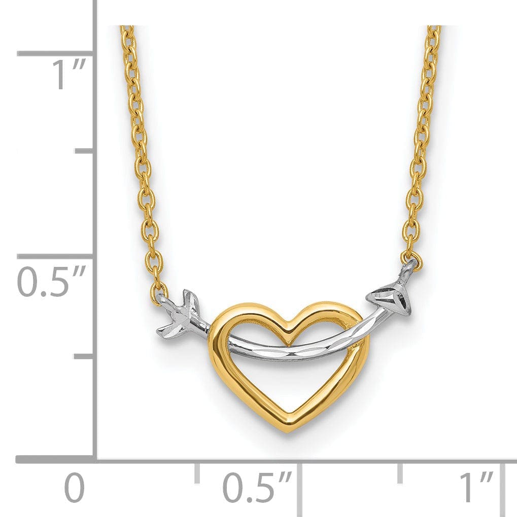 Lovely Rita's Pendants & Charms 14k Yellow Gold, White Rhodium Polished D.C Finish Arrow in Heart Design Pendant in a 17-Inch Necklace Set