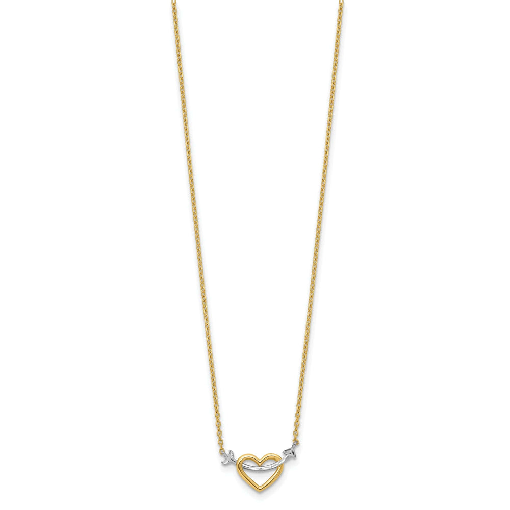 Lovely Rita's Pendants & Charms 14k Yellow Gold, White Rhodium Polished D.C Finish Arrow in Heart Design Pendant in a 17-Inch Necklace Set