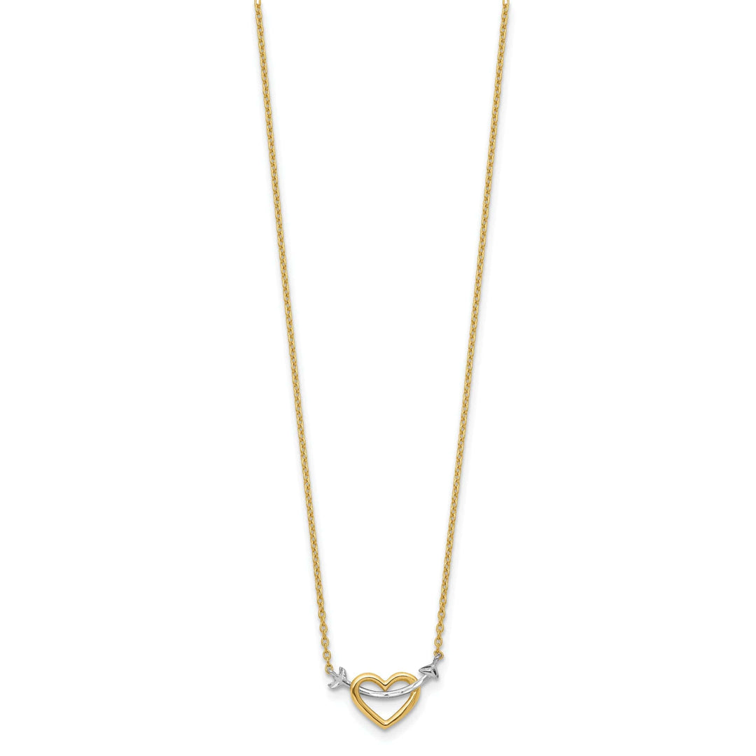 Lovely Rita's Pendants & Charms 14k Yellow Gold, White Rhodium Polished D.C Finish Arrow in Heart Design Pendant in a 17-Inch Necklace Set
