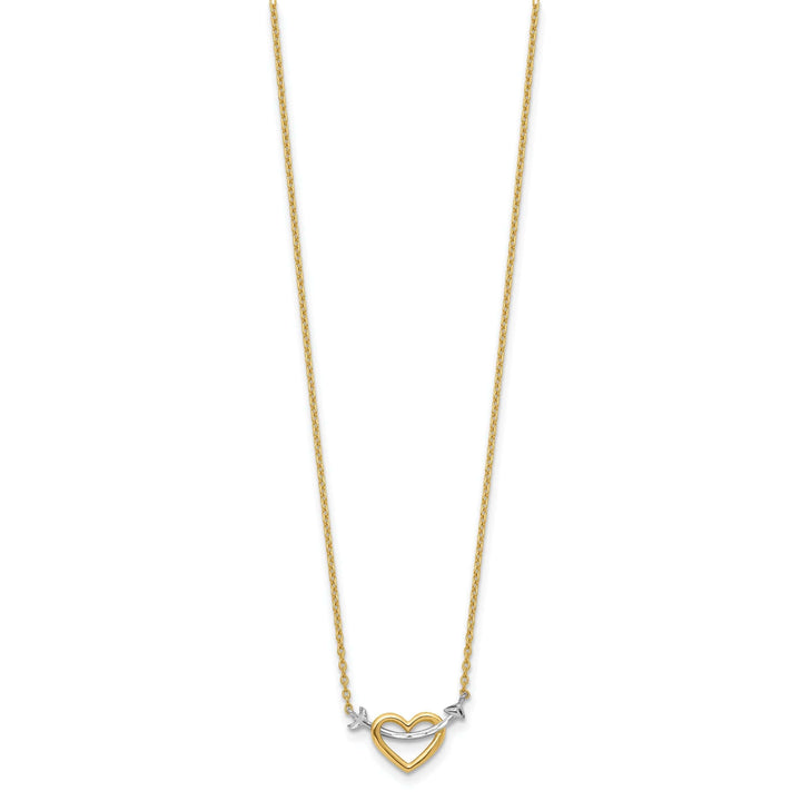 Lovely Rita's Pendants & Charms 14k Yellow Gold, White Rhodium Polished D.C Finish Arrow in Heart Design Pendant in a 17-Inch Necklace Set