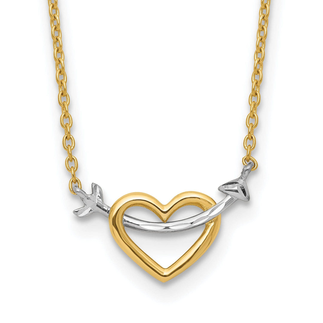 Lovely Rita's Pendants & Charms 14k Yellow Gold, White Rhodium Polished D.C Finish Arrow in Heart Design Pendant in a 17-Inch Necklace Set