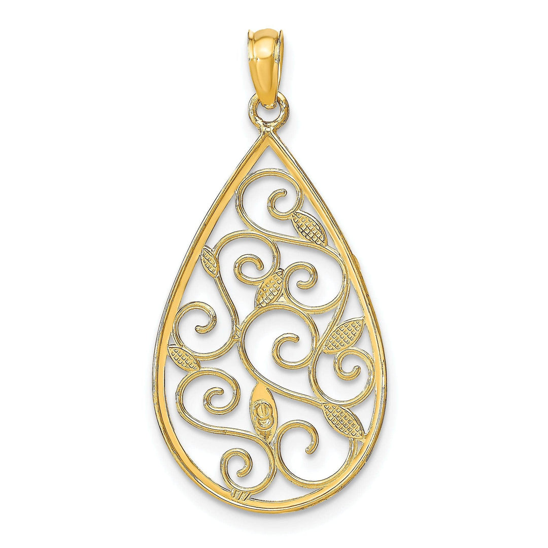 Lovely Rita's Pendants & Charms 14K Yellow Gold, White Rhodium Polished Diamond Cut Finish Beaded Filigree Teardrop Design Pendant