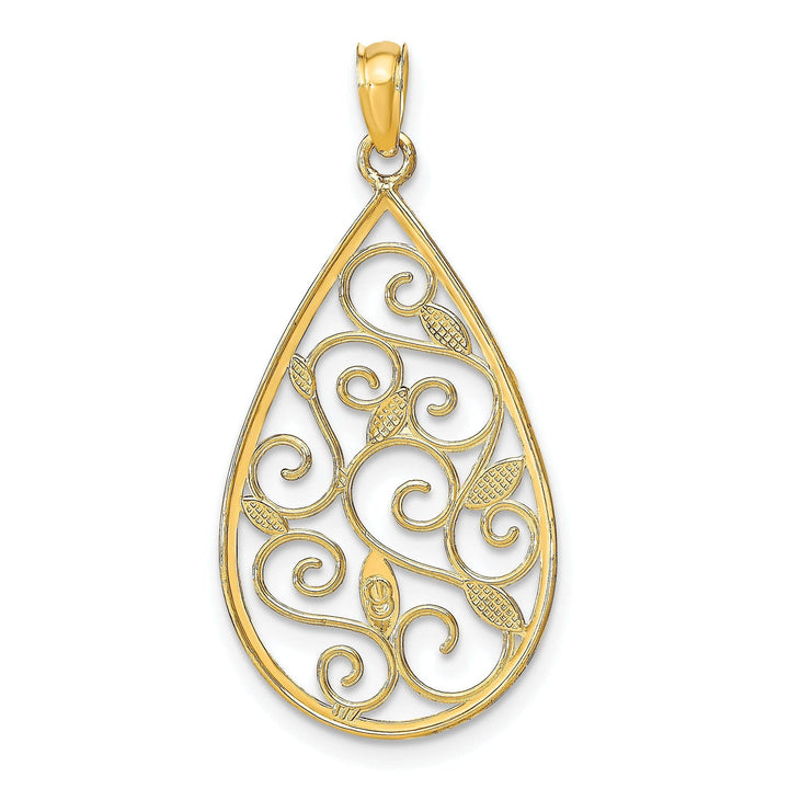 Lovely Rita's Pendants & Charms 14K Yellow Gold, White Rhodium Polished Diamond Cut Finish Beaded Filigree Teardrop Design Pendant