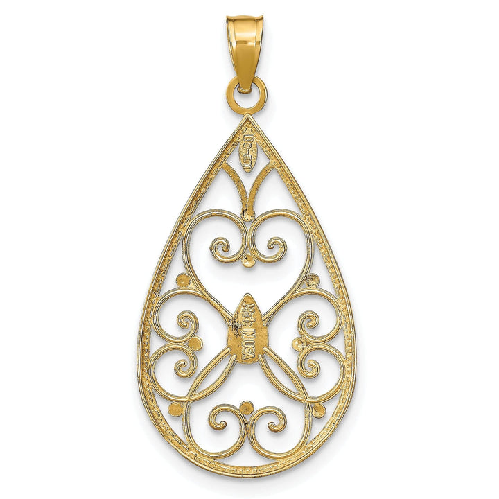 Lovely Rita's Pendants & Charms 14K Yellow Gold, White Rhodium Polished Diamond Cut Finish Beaded Hearts Filigree Teardrop Design Pendant