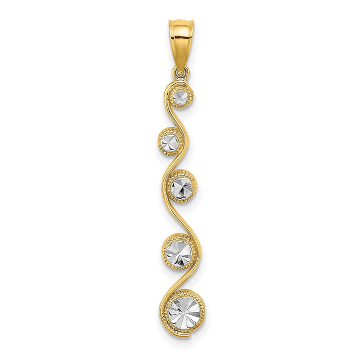 Lovely Rita's Pendants & Charms 14K Yellow Gold, White Rhodium Polished Diamond Cut Finish Diagonal Swirl Design Pendant