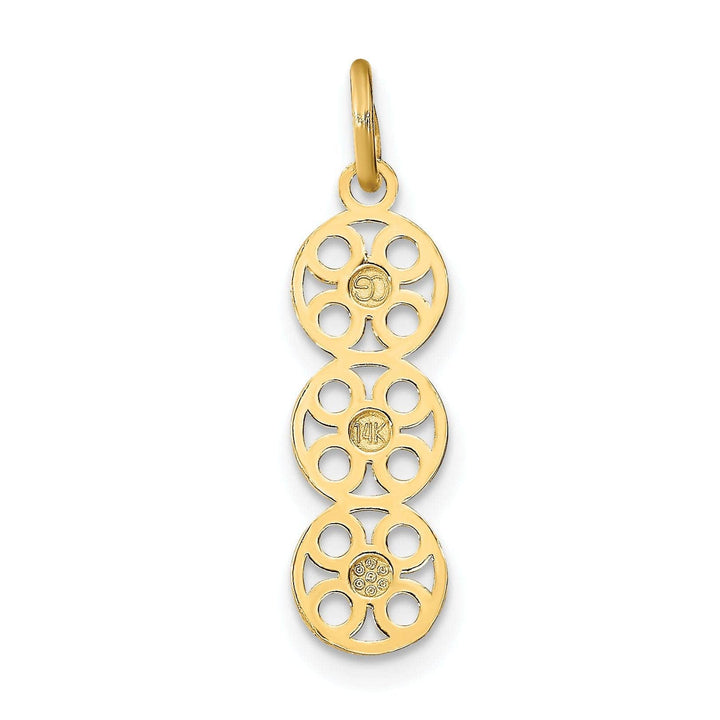 Lovely Rita's Pendants & Charms 14K Yellow Gold, White Rhodium Polished Diamond Cut Finish Filigree 3 Circle Design Pendant