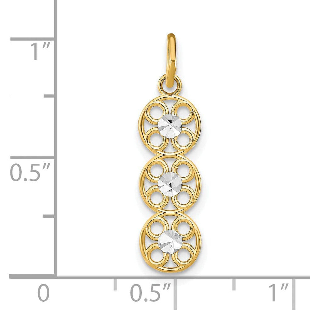 Lovely Rita's Pendants & Charms 14K Yellow Gold, White Rhodium Polished Diamond Cut Finish Filigree 3 Circle Design Pendant