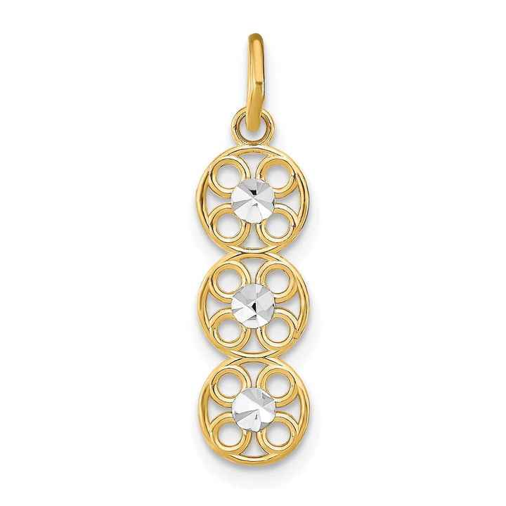 Lovely Rita's Pendants & Charms 14K Yellow Gold, White Rhodium Polished Diamond Cut Finish Filigree 3 Circle Design Pendant