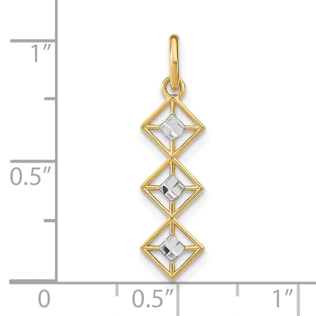 Lovely Rita's Pendants & Charms 14K Yellow Gold, White Rhodium Polished Diamond Cut Finish Filigree 3 Diamond Shape Designs Pendant