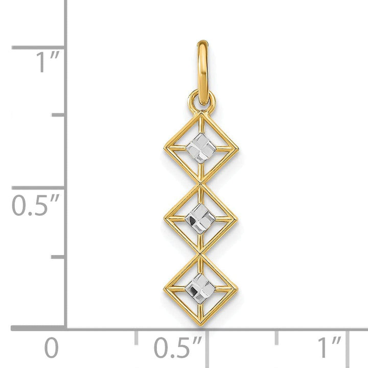 Lovely Rita's Pendants & Charms 14K Yellow Gold, White Rhodium Polished Diamond Cut Finish Filigree 3 Diamond Shape Designs Pendant